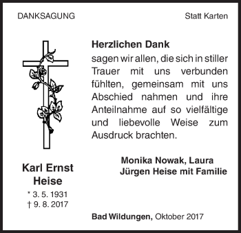Traueranzeige von Karl Ernst Heise von Waldeckische Landeszeitung