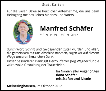 Traueranzeige von Manfred Schäfer von Waldeckische Landeszeitung