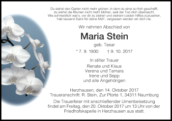 Traueranzeige von Maria Stein von Waldeckische Landeszeitung