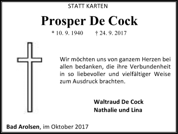 Traueranzeige von Prosper De Cock von Waldeckische Landeszeitung