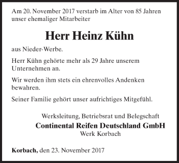 Traueranzeige von Heinz Kühn von Waldeckische Landeszeitung