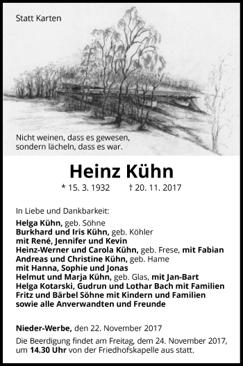 Traueranzeige von Heinz Kühn von Waldeckische Landeszeitung