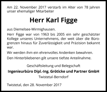 Traueranzeige von Karl Figge von Waldeckische Landeszeitung