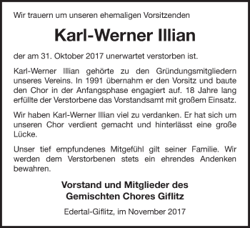 Traueranzeige von Karl-Werner Illian von Waldeckische Landeszeitung