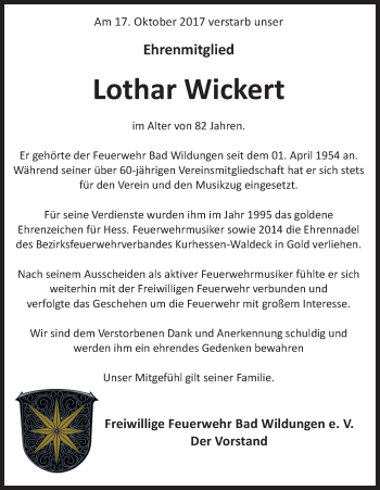 Traueranzeige von Lothar Wickert von Waldeckische Landeszeitung