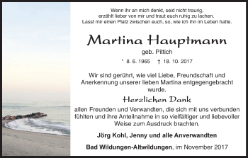 Traueranzeige von Martina Hauptmann von Waldeckische Landeszeitung