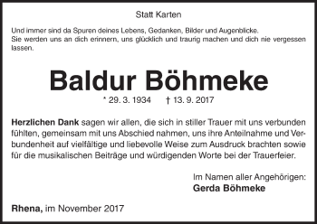 Traueranzeige von Baldur Böhmeke von Waldeckische Landeszeitung
