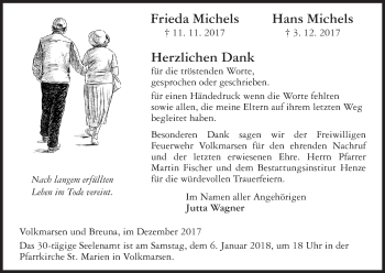 Traueranzeige von Frieda und Hans Michels von Waldeckische Landeszeitung