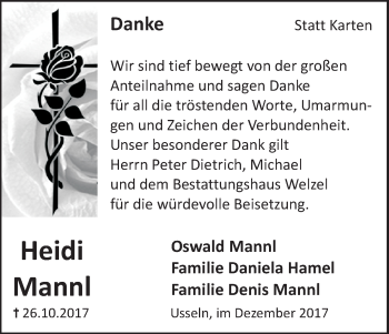 Traueranzeige von Heidi Mannl von Waldeckische Landeszeitung