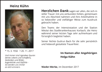 Traueranzeige von Heinz Kühn von Waldeckische Landeszeitung