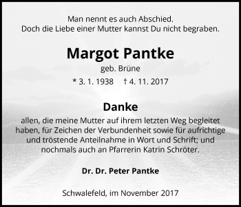 Traueranzeige von Margot Pantke von Waldeckische Landeszeitung