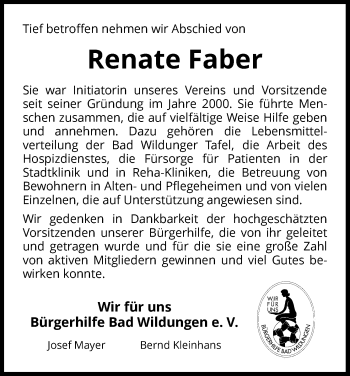 Traueranzeige von Renate Faber von Waldeckische Landeszeitung