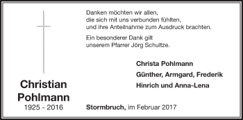 Traueranzeige von Christian Pohlmann von Waldeckische Landeszeitung