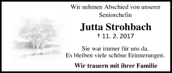 Traueranzeige von Jutta Strohbach von Waldeckische Landeszeitung