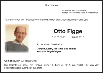 Traueranzeige von Otto Figge von Waldeckische Landeszeitung