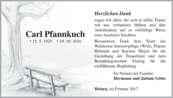 Traueranzeige von Carl Pfannkuch von Waldeckische Landeszeitung