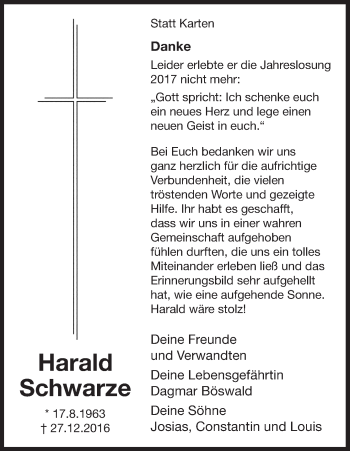 Traueranzeige von Harald Schwarze von Waldeckische Landeszeitung