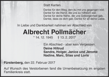 Traueranzeige von Albrecht Pollmächer von Waldeckische Landeszeitung