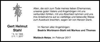 Traueranzeige von Gert Helmut Stahl von Waldeckische Landeszeitung