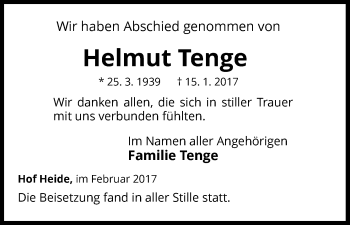 Traueranzeige von Helmut Tenge von Waldeckische Landeszeitung