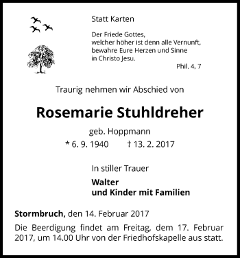 Traueranzeige von Rosemarie Stuhldreher von Waldeckische Landeszeitung