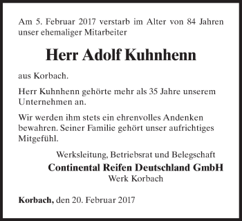 Traueranzeige von Adolf Kuhnhenn von Waldeckische Landeszeitung