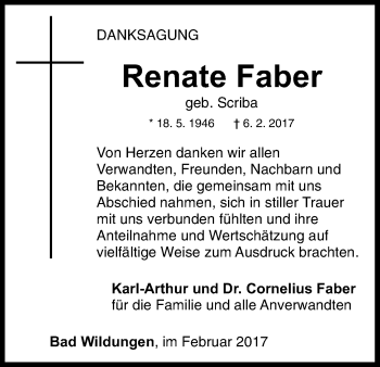 Traueranzeige von Renate Faber von Waldeckische Landeszeitung