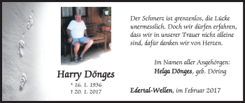 Traueranzeige von Harry  Dönges von Waldeckische Landeszeitung