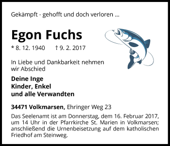 Traueranzeige von Egon Fuchs von Waldeckische Landeszeitung