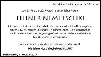 Traueranzeige von Heiner Nemetschke von Waldeckische Landeszeitung