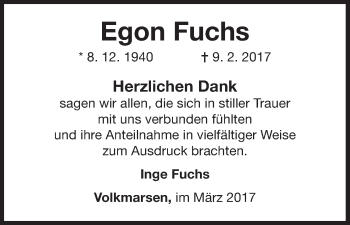 Traueranzeige von Egon Fuchs von Waldeckische Landeszeitung