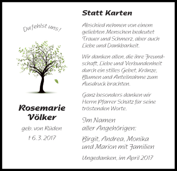 Traueranzeige von Rosemarie Völker von Waldeckische Landeszeitung