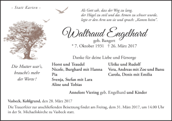 Traueranzeige von Waltraud Engelhard von Waldeckische Landeszeitung