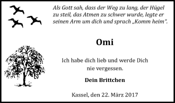 Traueranzeige von Omi  von Waldeckische Landeszeitung