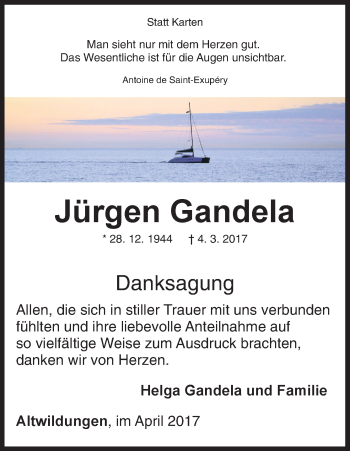 Traueranzeige von Jürgen Gandela von Waldeckische Landeszeitung