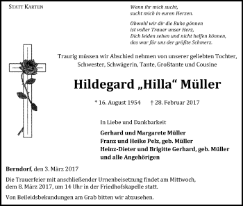 Traueranzeige von Hildegard Müller von Waldeckische Landeszeitung