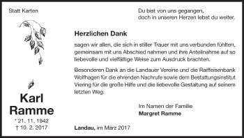 Traueranzeige von Karl Ramme von Waldeckische Landeszeitung