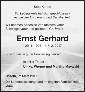 Traueranzeige von Ernst Gerhard von Waldeckische Landeszeitung