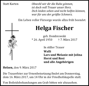 Traueranzeige von Helga Fischer von Waldeckische Landeszeitung