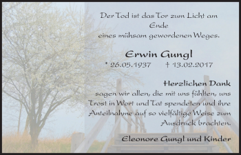 Traueranzeige von Erwin Gungl von Waldeckische Landeszeitung