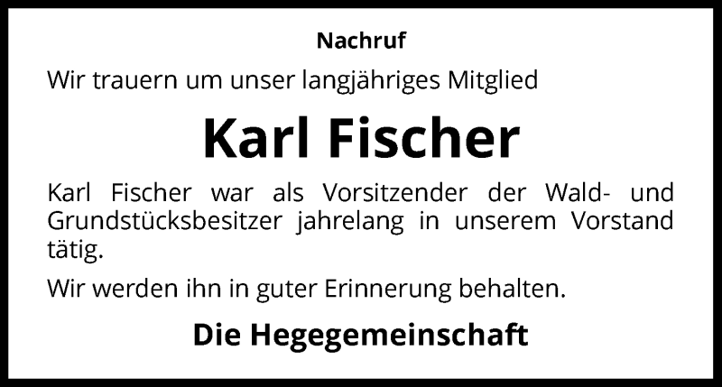  Traueranzeige für Karl Fischer vom 04.03.2017 aus Waldeckische Landeszeitung