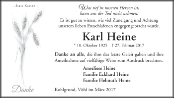 Traueranzeige von Karl Heine von Waldeckische Landeszeitung