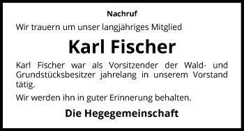 Traueranzeige von Karl Fischer von Waldeckische Landeszeitung