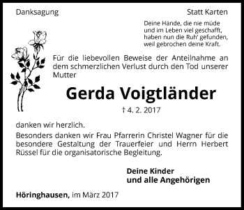 Traueranzeige von Gerda Voigtländer von Waldeckische Landeszeitung