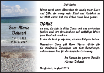 Traueranzeige von Eva-Marie Dehnert von Waldeckische Landeszeitung