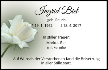 Traueranzeige von Ingrid Biel von Waldeckische Landeszeitung