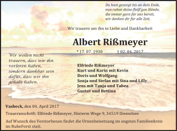 Traueranzeige von Albert Rißmeyer von Waldeckische Landeszeitung