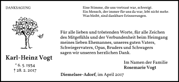 Traueranzeige von Karl-Heinz Vogt von Waldeckische Landeszeitung