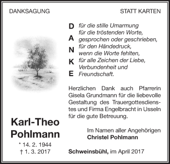 Traueranzeige von Karl-Theo Pohlmann von Waldeckische Landeszeitung