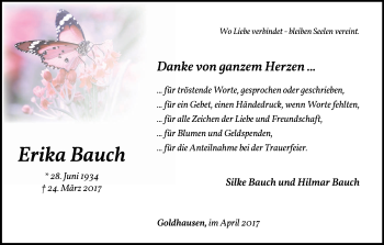 Traueranzeige von Erika Bauch von Waldeckische Landeszeitung